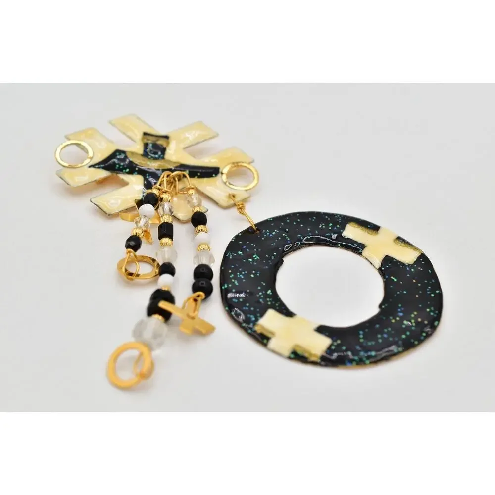 Lunch at The Ritz Vintage Tic Tac Toe Brooch XO Dangle Rare Signed 1980s BinBK